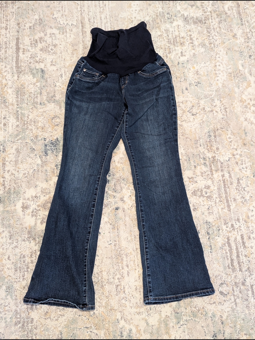 Indigo Blue Dark Blue Flare Maternity Jeans with Black Waist Panel